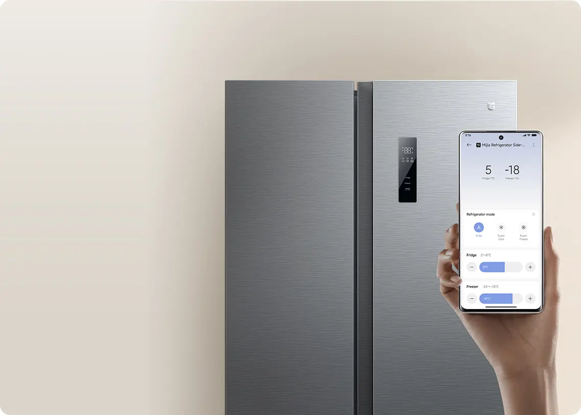 Sterowanie temperaturą lodówki Mijia Refrigerator Side-by-Side 621L za pomocą aplikacji mobilnej