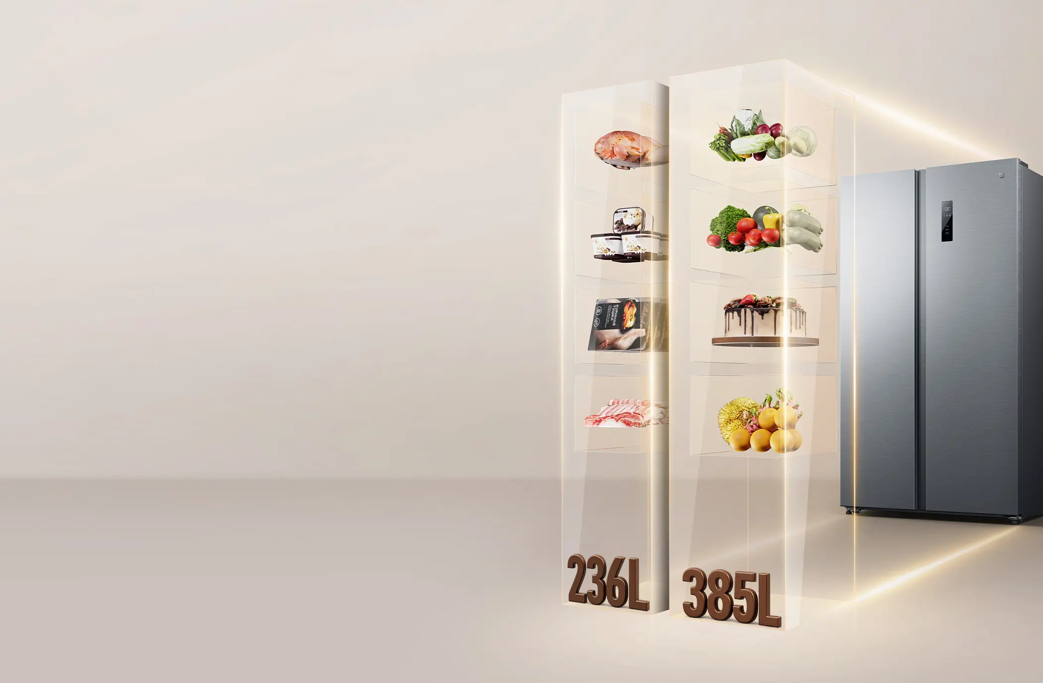 Lodówka Mijia Refrigerator Side-by-Side 621L z wizualizacją pojemności 236 l i 385 l dla dwóch komór