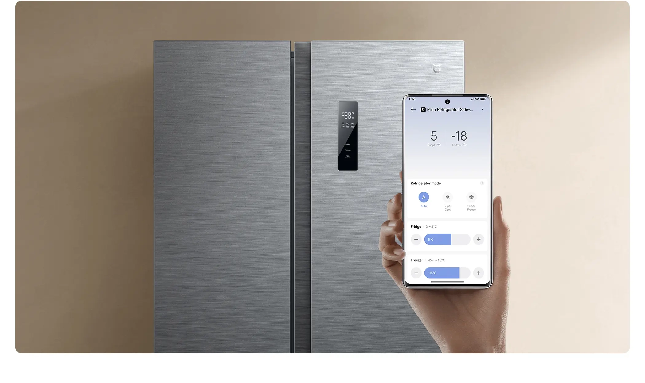 Sterowanie temperaturą lodówki Mijia za pomocą aplikacji mobilnej na smartfonie