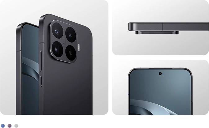 Czarny smartfon Xiaomi z aparatem Leica pokazany z kilku stron urządzenia