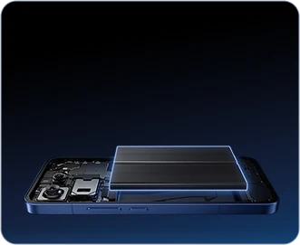 Smartfon Xiaomi z widocznym wnętrzem i podświetloną baterią na ciemnym tle
