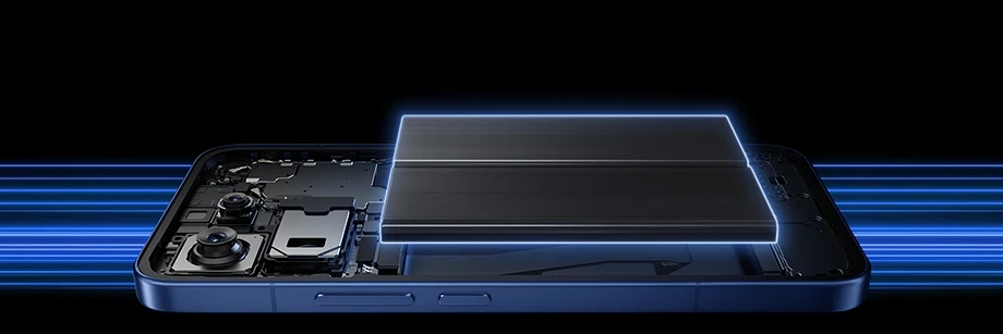 Smartfon Xiaomi z podświetloną baterią i widocznymi podzespołami urządzenia