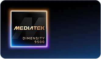 Logo procesora MediaTek Dimensity 9500 na ciemnym gradientowym tle