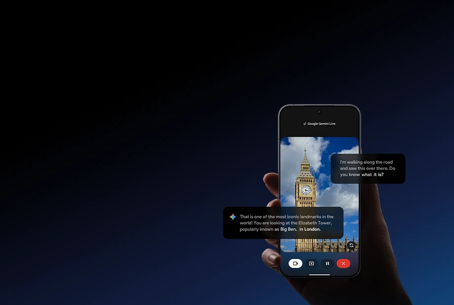 Smartfon Xiaomi z uruchomioną funkcją Google Gemini Live rozpoznającą budynek Big Ben