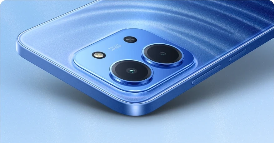 Tylny panel niebieskiego Redmi 15C z podwójnym aparatem AI 50 MP, opis systemu fotograficznego