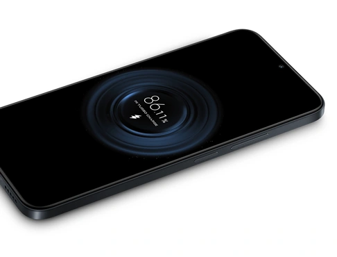 Smartfon Redmi 15C w czarnej wersji podczas szybkiego ładowania, ekran pokazujący 86% naładowania