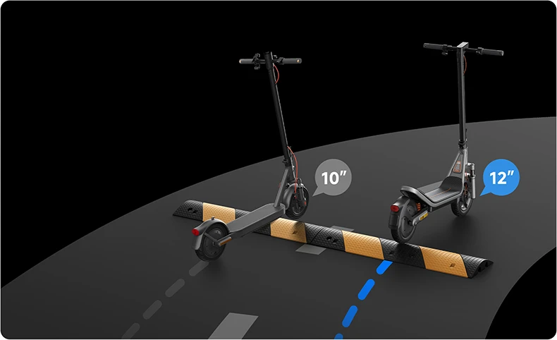 Porównanie Xiaomi Electric Scooter 6 z innym modelem podczas pokonywania progu