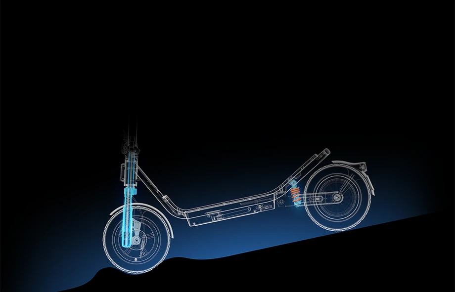 Schemat konstrukcji Xiaomi Electric Scooter 6 pokazujący rozmieszczenie podzespołów
