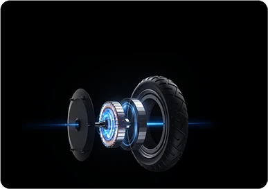 Przekrój tylnego koła Xiaomi Electric Scooter 6 z widocznym silnikiem elektrycznym.