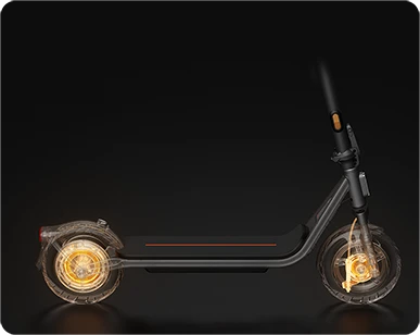 Widok boczny Xiaomi Electric Scooter 6 Lite z podświetlonymi kołami i napędem