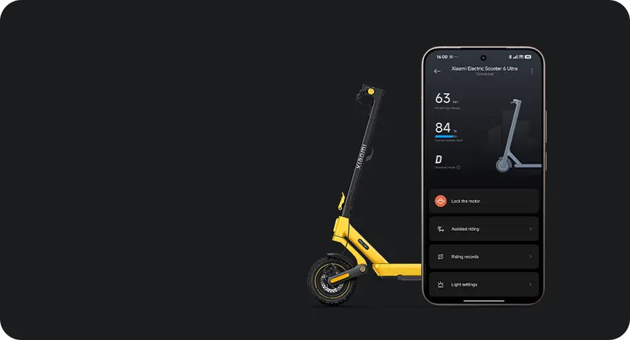 Xiaomi Scooter 6 Ultra połączona z aplikacją mobilną na smartfonie
