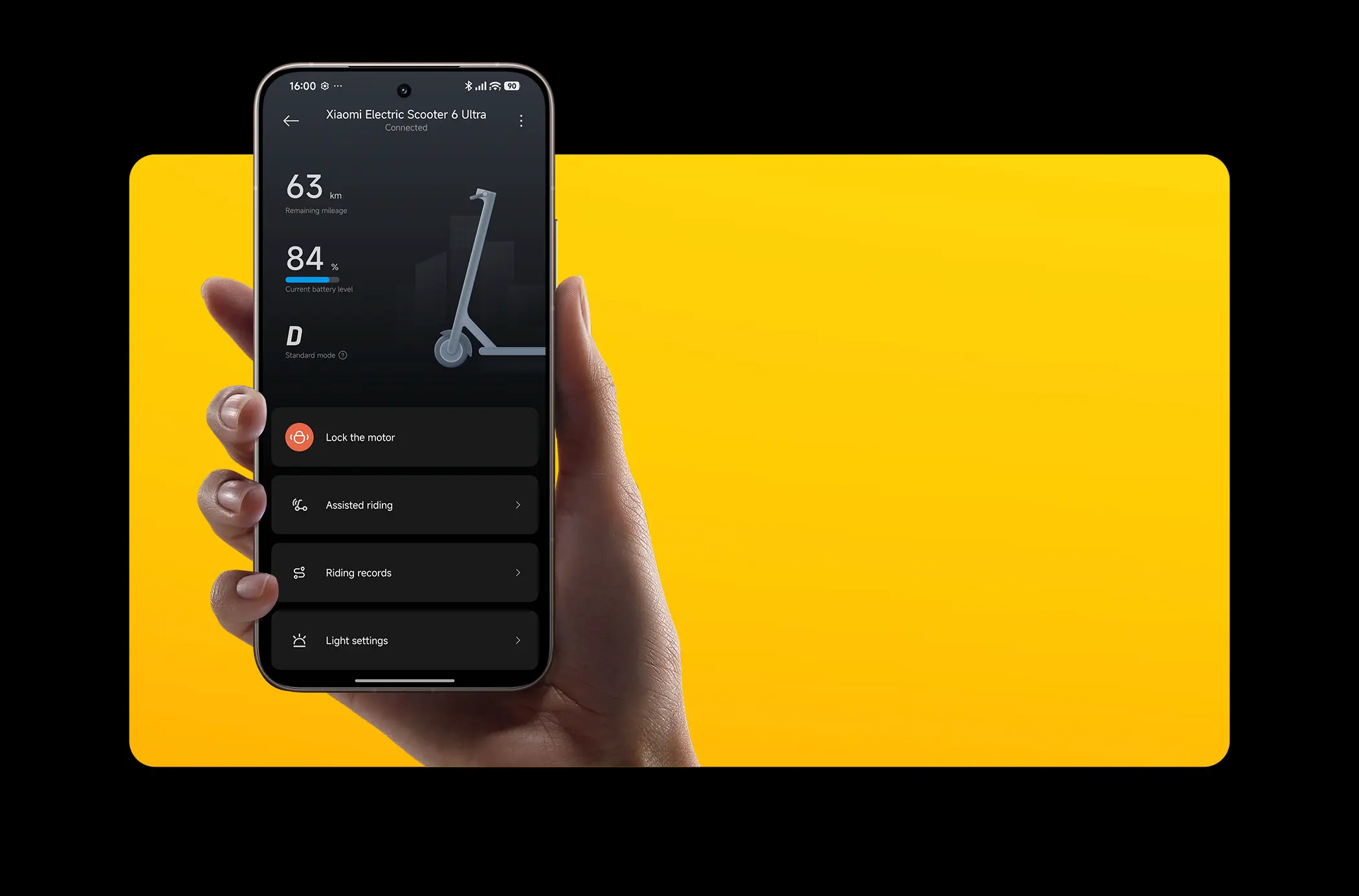 Aplikacja mobilna do obsługi Xiaomi Scooter 6 Ultra wyświetlona na ekranie smartfona