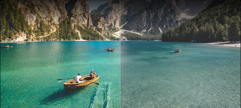 Porównanie: żywe kolory z silnikiem Vivid Color Engine vs. wyblakłe barwy na standardowym wyświetlaczu