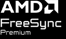 Logo AMD FreeSync Premium, symbol technologii synchronizacji obrazu dla płynnego wyświetlania.